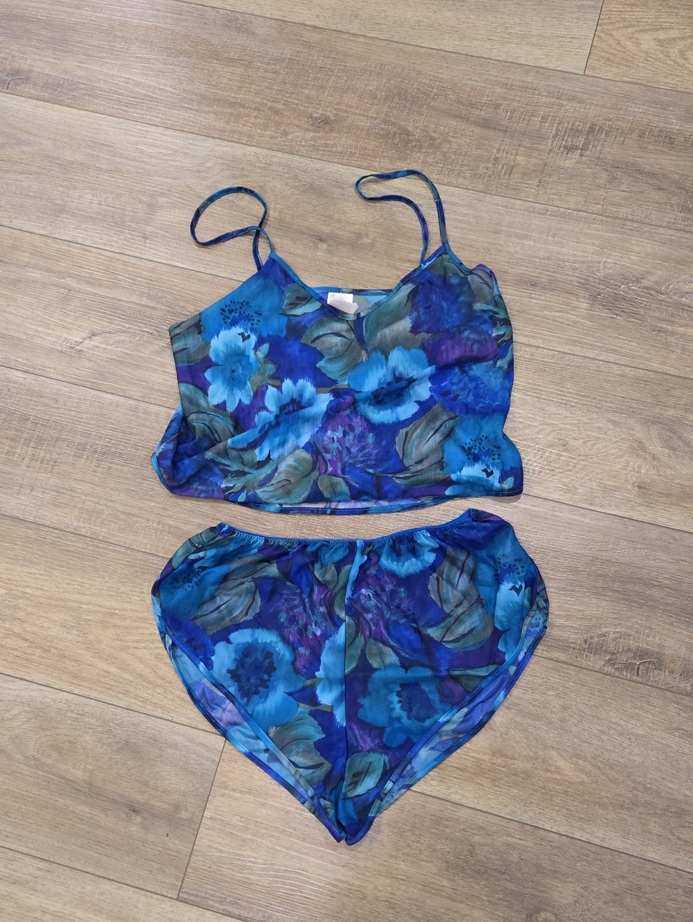Retro 80's Floral Blue Two-Piece Lingerie Set - Women's Intimates